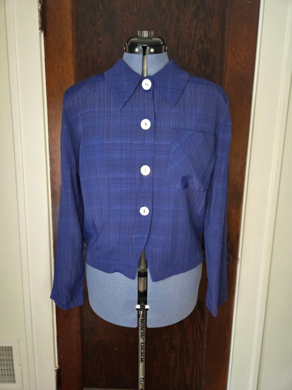 Vintage 1980’s Toni Garment for CC Magic Navy Plaid Long Sleeve Skirt Jacket